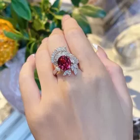 Fashion Wine Red Geometric Flowers Ring