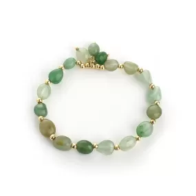 Green Aventurine Stone Oval Beads Charm Stretchy Bracelet