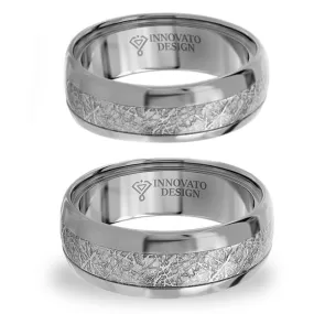 His & Her 6mm/8mm Meteorite Silver Tone Tungsten Wedding Bands