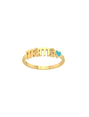 Mama Love Signature Band 18K Gold Ring with Enamel Heart