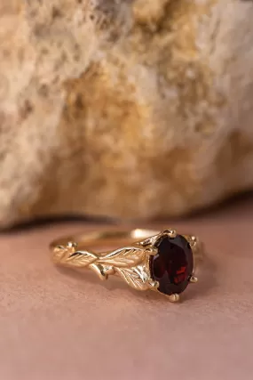 Natural garnet engagement ring, nature inspired gold engagement ring / Freesia