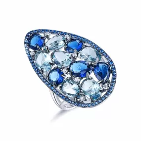 Natural Sky Blue Simulated Topaz Gemstone 925 Sterling Silver Ring