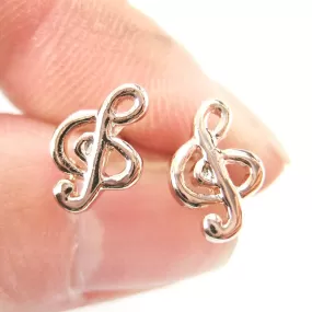 Simple Musical Note Treble Clef Shaped Stud Earrings in Rose Gold