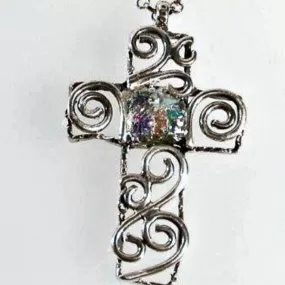 Sterling Silver cross with Roman Glass, My Circle of Life Cross Cross for woman